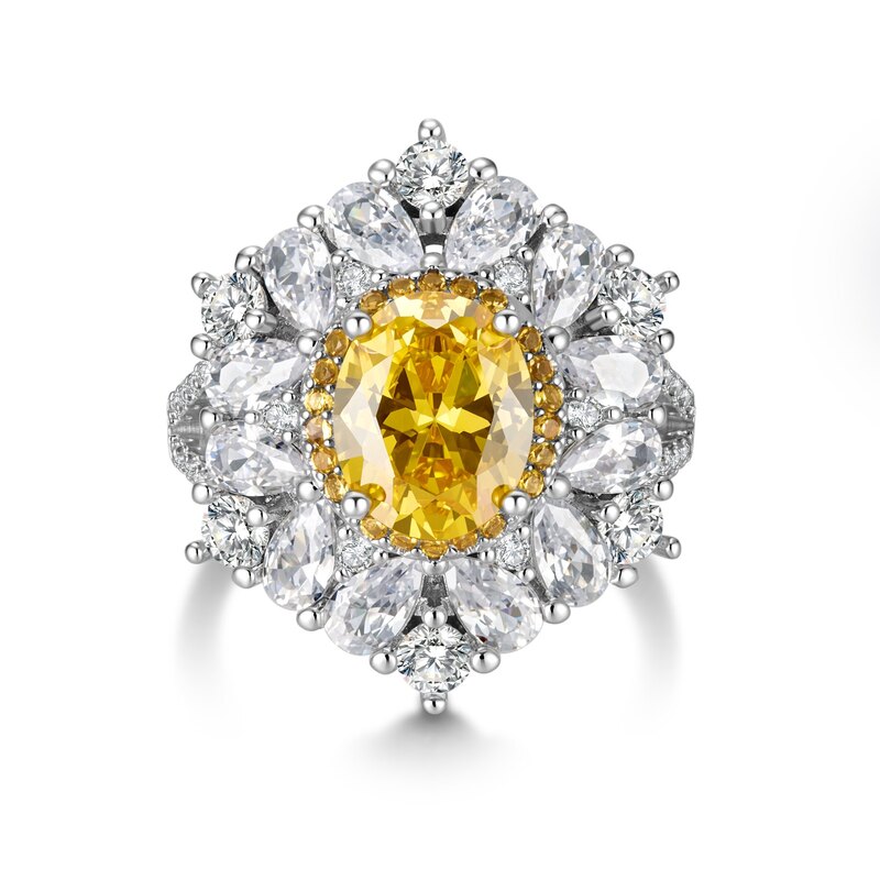 Two-Tone Gold Double Halo Yellow Diamond Statement Ring