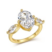 14K Yellow Gold Three-Stone Lab-Grown Diamond Ring | ~1.50 ct. tw. Oval Center with Custom Dual-Cut Interlocking Band