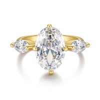 14K Yellow Gold Three-Stone Lab-Grown Diamond Ring | ~1.50 ct. tw. Oval Center with Custom Dual-Cut Interlocking Band