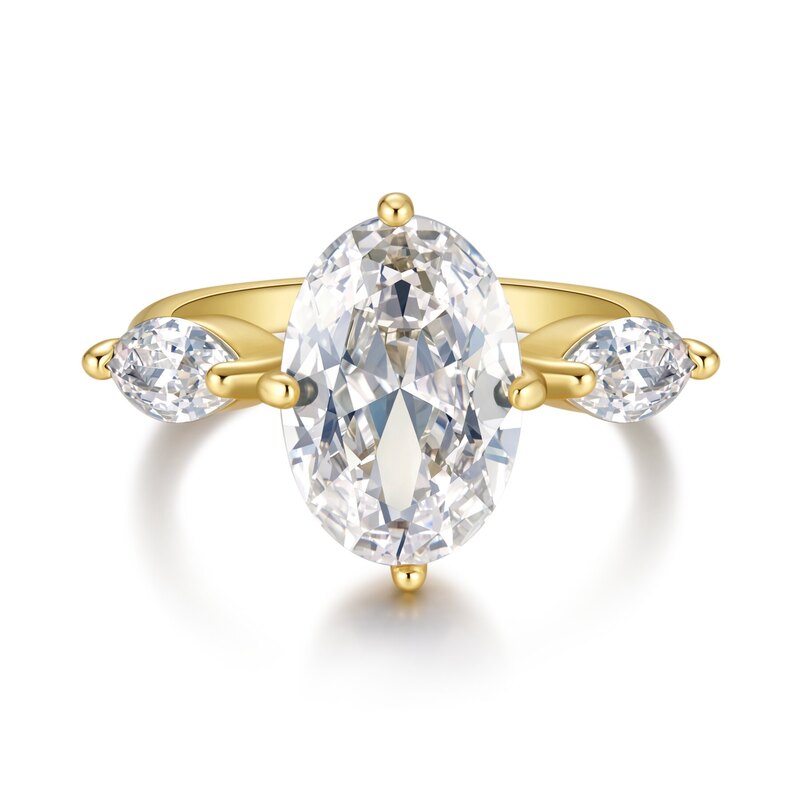 14K Yellow Gold Three-Stone Oval Lab-Grown Diamond Ring