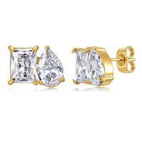 14K Yellow Gold Asymmetric Toi et Moi Stud Earrings | ~2.15 ct. tw. Emerald & Pear-Cut Lab-Grown Diamond Design