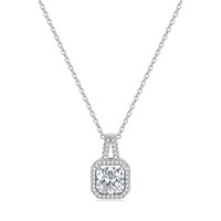 18K White Gold Square Halo Lab-Grown Diamond Pendant | ~1.93 ct. tw. Round Brilliant Center with Pavé Openwork Bail