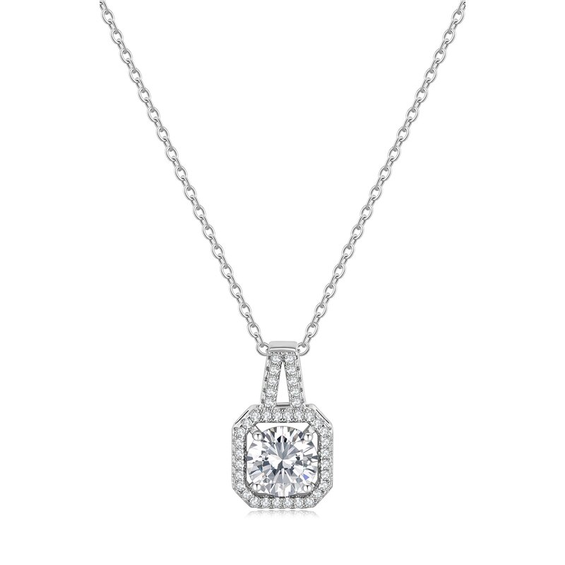 Square Halo Round Lab-Grown Diamond Pendant Necklace