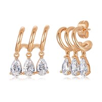 14K Gold Multi-Dimensional Triple-Arc Earrings | ~1.69 ct. tw.  Pear-Cut Lab-Grown Diamond Drops with Ear-Cuff Illusion