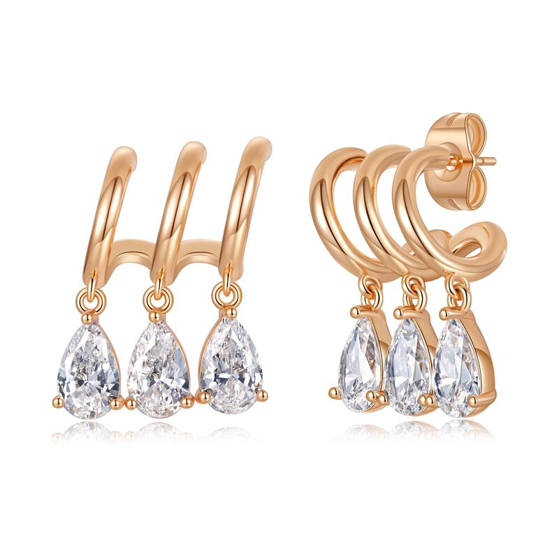 Triple-Arc Pear-Cut Lab-Grown Diamond Drop Earrings