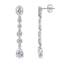 18K White Gold Wheat-Inspired Milgrain Drop Earrings | Graduated Multi-Stone Pear Lab-Grown Diamond Earrings