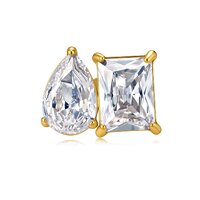 14K Yellow Gold Asymmetric Toi et Moi Stud Earrings | ~2.15 ct. tw. Emerald & Pear-Cut Lab-Grown Diamond Design