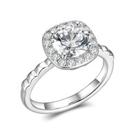 18K White Gold Cushion Halo Lab-Grown Diamond Ring | ~1.48 ct. tw. Round Brilliant Center with Cushion Halo & Pavé Band