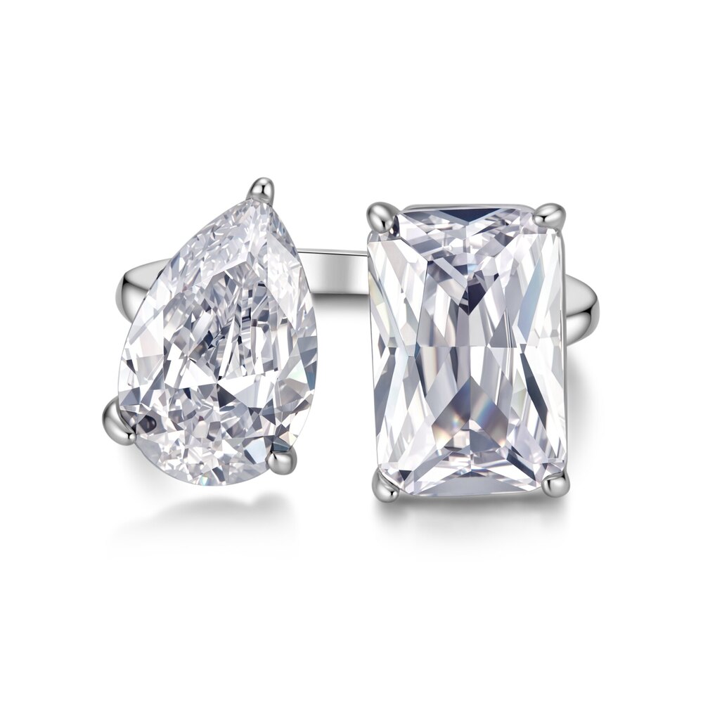 18K White Gold Toi et Moi Lab-Grown Diamond Ring | ~3.0 ct. tw. Emerald & Pear-Cut Open-Band Design