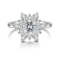 18K White Gold Sunflower Halo Lab-Grown Diamond Ring | ~3.29 ct. tw. Round Brilliant Center with Eight-Stone Halo & Pavé Band