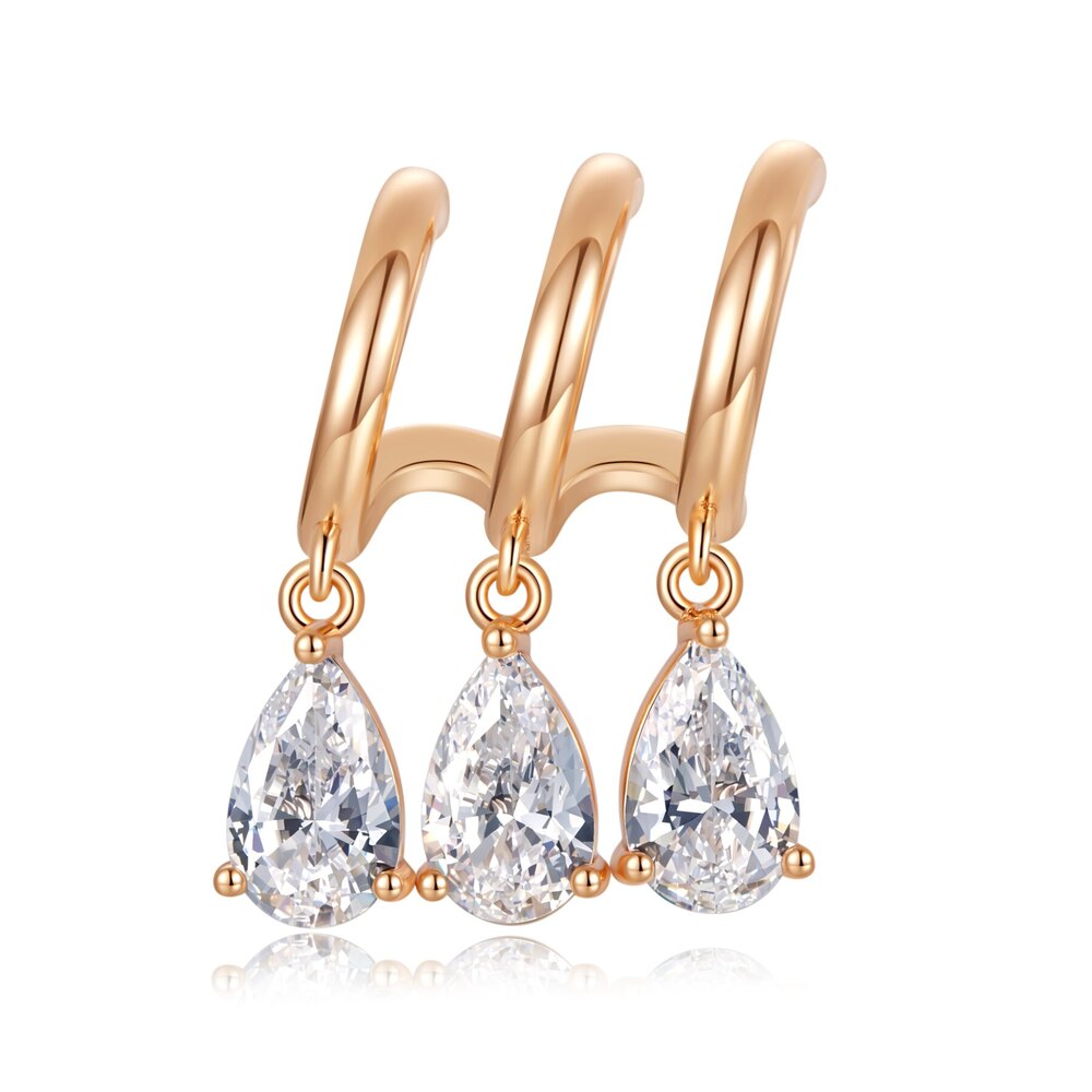 14K Gold Multi-Dimensional Triple-Arc Earrings | ~1.69 ct. tw.  Pear-Cut Lab-Grown Diamond Drops with Ear-Cuff Illusion