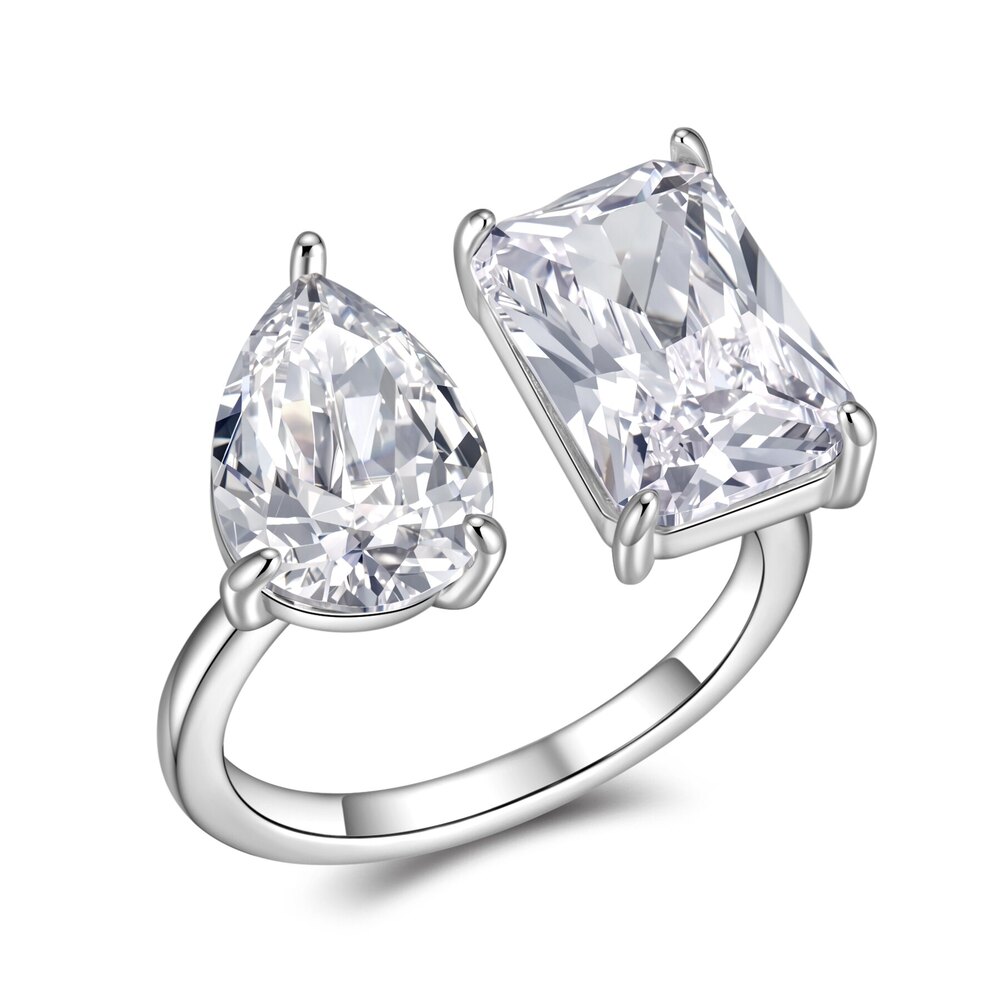 18K White Gold Toi et Moi Lab-Grown Diamond Ring | ~3.0 ct. tw. Emerald & Pear-Cut Open-Band Design