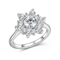 18K White Gold Sunflower Halo Lab-Grown Diamond Ring | ~3.29 ct. tw. Round Brilliant Center with Eight-Stone Halo & Pavé Band
