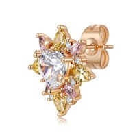 14K Rose Gold | Heart-Shaped Diamond Center with Multi-Color Pear Halo Floral Stud Earrings