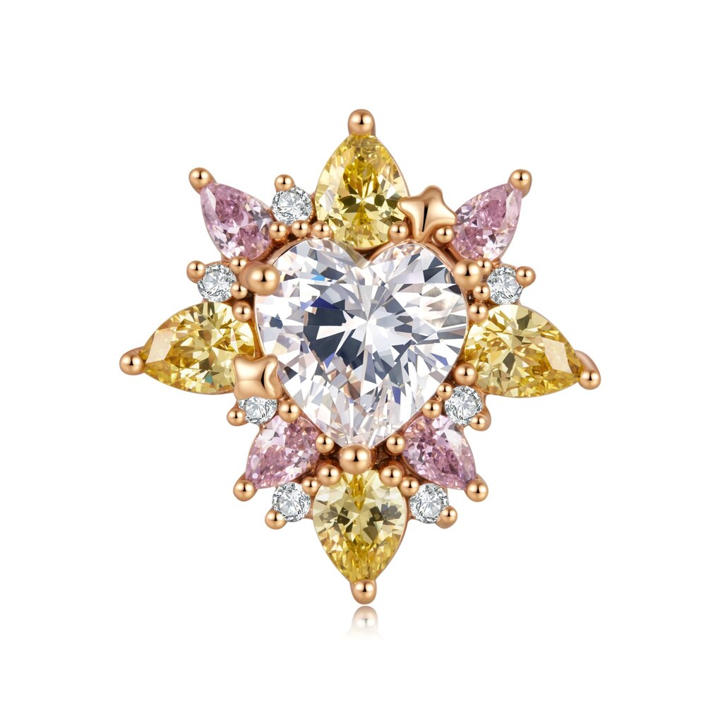 14K Rose Gold | Heart-Shaped Diamond Center with Multi-Color Pear Halo Floral Stud Earrings