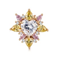 14K Rose Gold | Heart-Shaped Diamond Center with Multi-Color Pear Halo Floral Stud Earrings