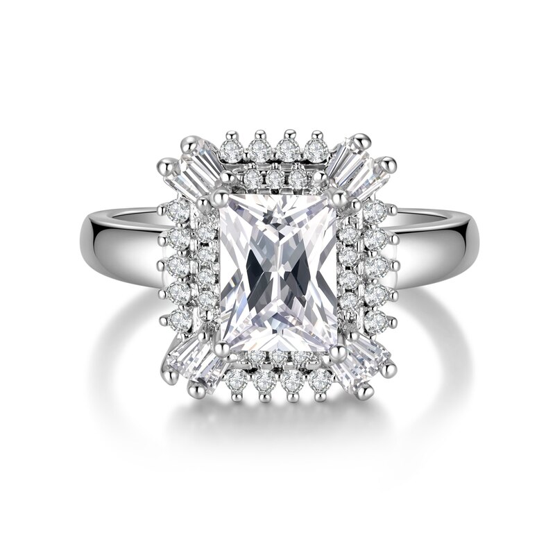 Radiant & Baguette Cut Lab Diamond Geometric Art Deco Halo Ring