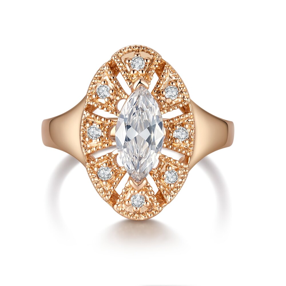 14K Rose  Gold Marquise Lab-Grown Diamond Ring | ~1.18 ct. tw. Baroque Openwork Statement Ring with Engraved Details